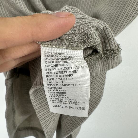James Perse size 2 shirt Taupe half sleeve ribbed tencel cashmere henley minimal - Picture 8 of 10
